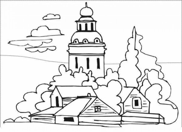 Раскраски на тему пейзажи Церковь