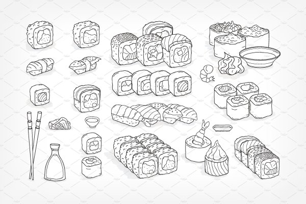 Раскраска суши роллы