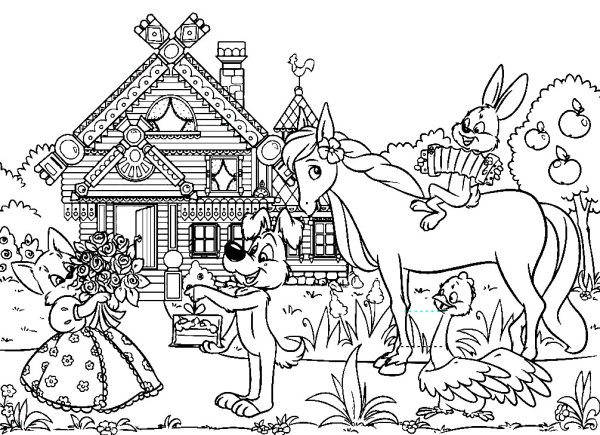 Раскраска к сказке Кошкин дом