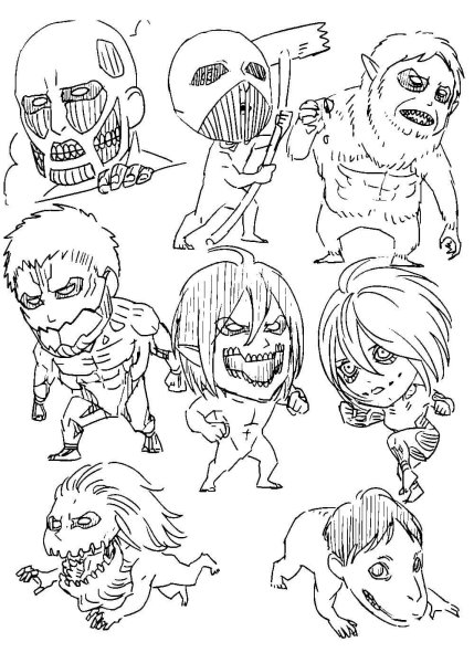 Раскраска аниме атака титанов Чиби