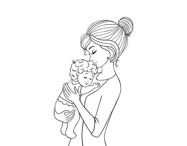 Мама с ребёнком на руках карандашом