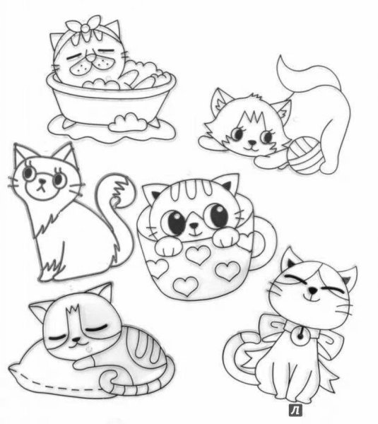 Раскраски котики маленькие
