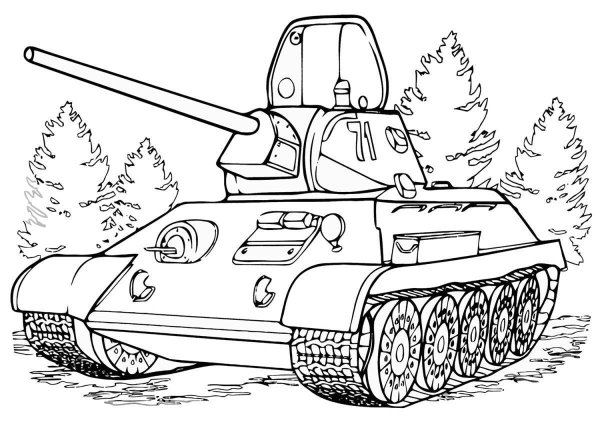 Раскраска танк т34 Военная техника