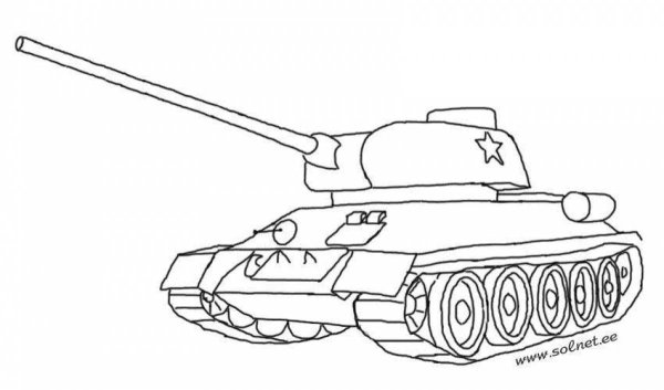 Раскраска танк т34 Военная техника