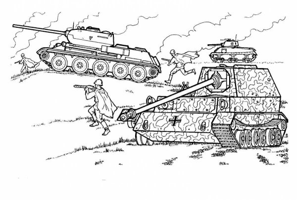Раскраска танк т34 Военная техника