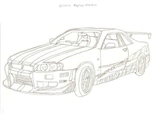Nissan Skyline 34 GTR раскраска