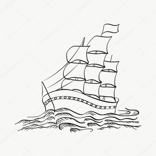 Нарисовать корабли плывущие по морю
