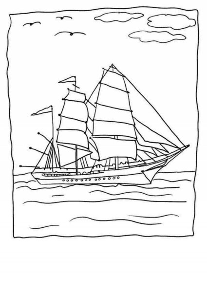 Раскраска море и корабль