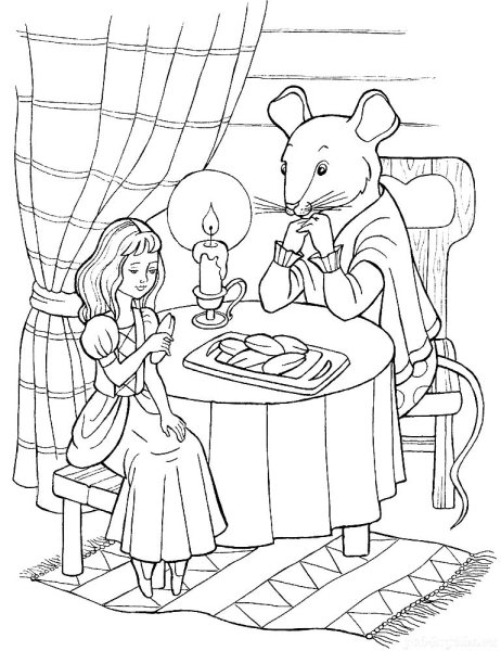 Раскраска к сказке Дюймовочка Ганс христиан Андерсен