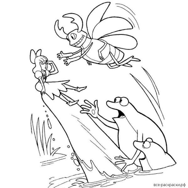 Раскраска к сказке Андерсена Дюймовочка