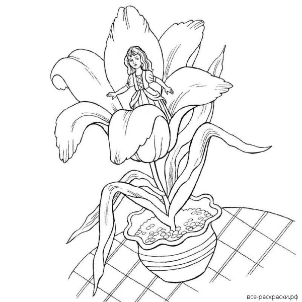 Дюймовочка раскраска