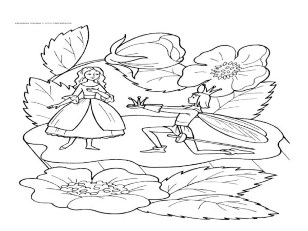 Дюймовочка раскраска