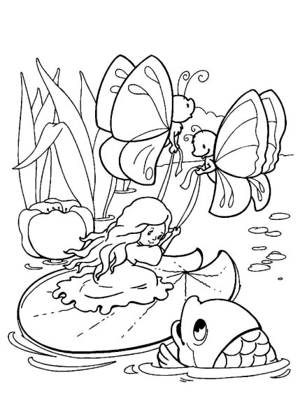 Раскраски по сказке Андерсена Дюймовочка