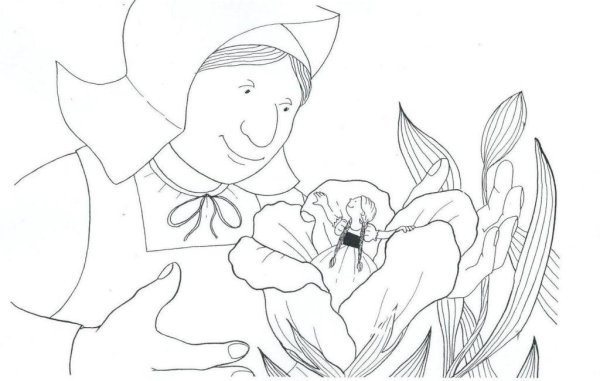 Дюймовочка рисунок карандашом