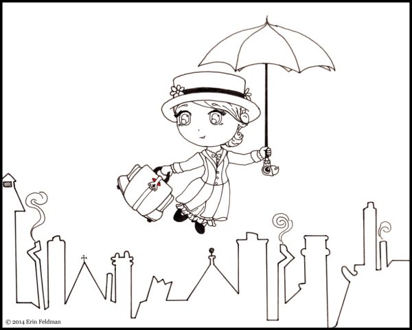 Раскраска Мэри Поппинс с зонтиком
