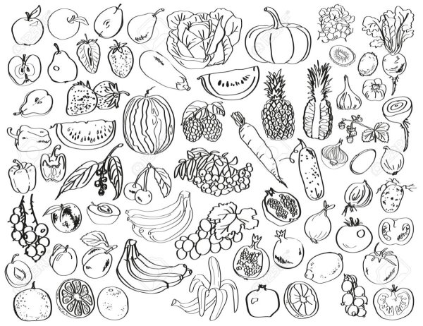 Наклейки черно белые овощи