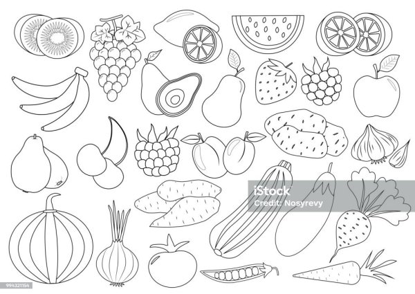 Много фруктов раскраска