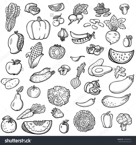 Наклейки черно белые овощи