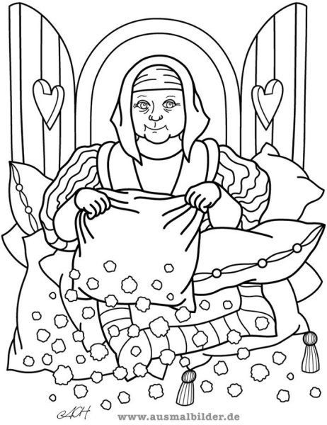 Раскраска госпожа Метелица братья Гримм