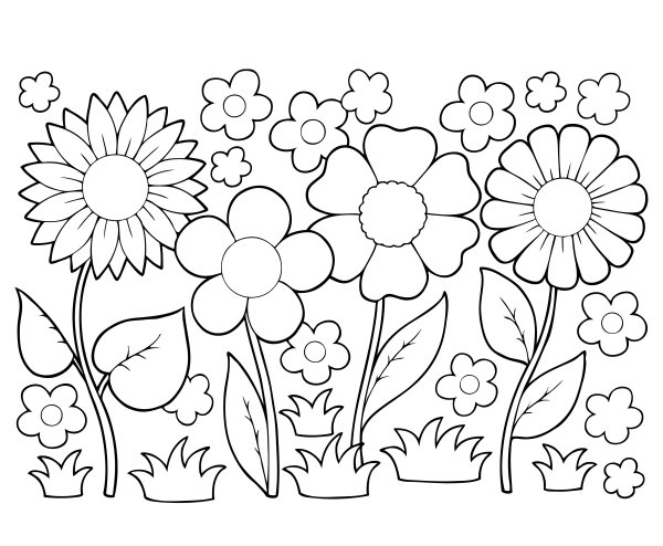 Поляна цветов раскраска для малышей