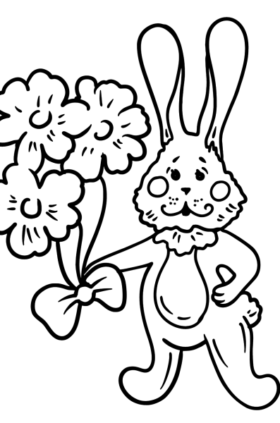 Зайчик с букетом цветов раскраска