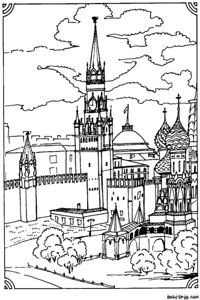 Спасская башня Московского Кремля раскраска