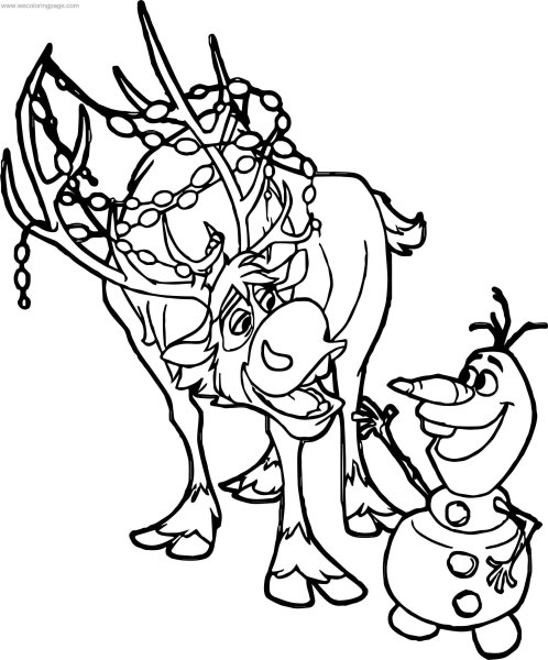 Раскраски Холодное сердце Олаф и Свен