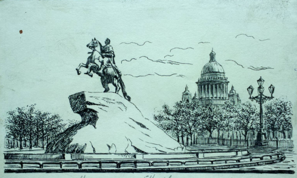 Медный всадник в Санкт-Петербурге гравюра