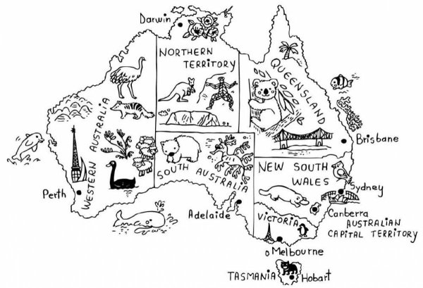 Карта Австралии разукрашенная