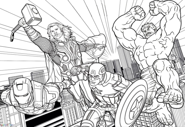 Раскраска героев Марвел Мстители