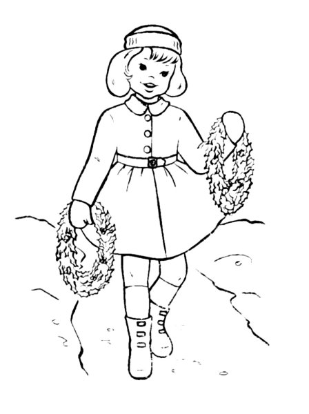 Раскраска девочка в осенней одежде