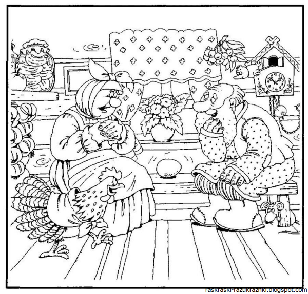 Раскраска к сказке Курочка Ряба для малышей