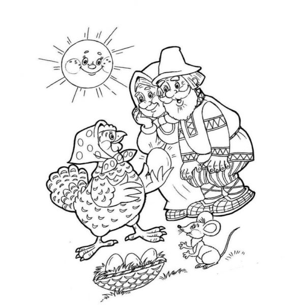 Раскраска по сказке Курочка Ряба для малышей
