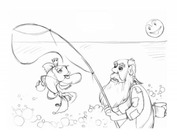 Раскраски к сказке Пушкина о рыбаке и рыбке