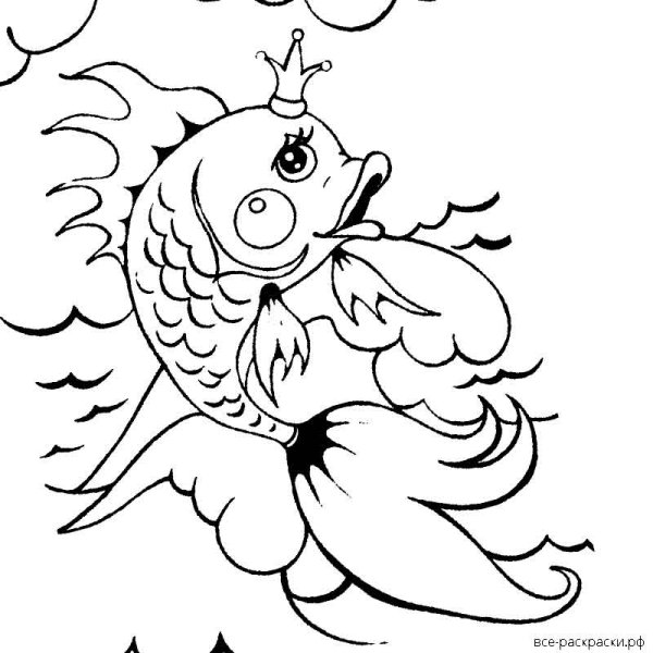 Золотая рыбка раскраска к сказке о рыбаке и рыбке