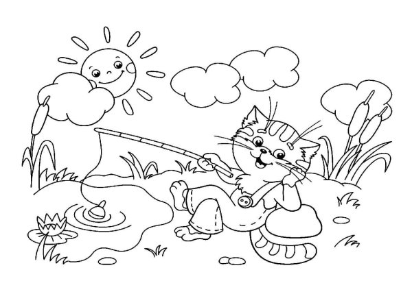 Раскраски по сказке Сутеева кот рыболов