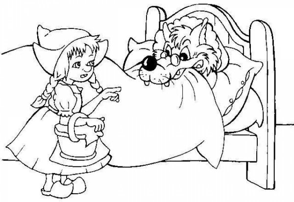 Раскраска к сказке красная шапочка Шарль Перро