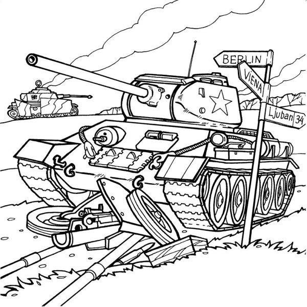 Раскраска военные танки т34