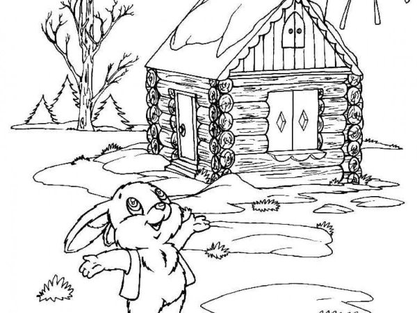 Раскраска по сказке Заюшкина избушка для детей