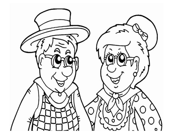 Раскраска бабушка и дедушка