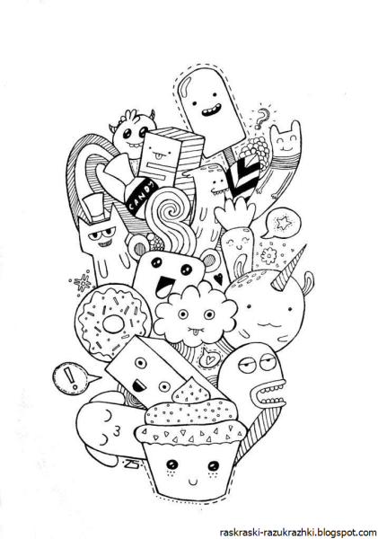 Раскраски антистресс дудлинг монстрики