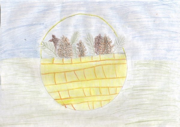 Раскраска корзина с еловыми шишками Паустовский