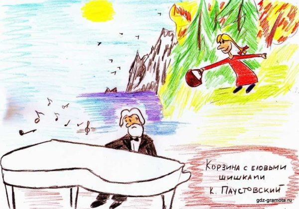 Иллюстрация к произведению Паустовского корзина с еловыми шишками