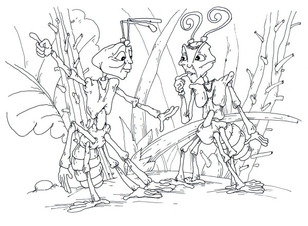 Стрекоза и муравей басня раскраска