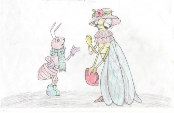 Иллюстрация к басне Крылова Стрекоза и муравей