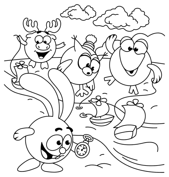 Раскраска Смешарики лето