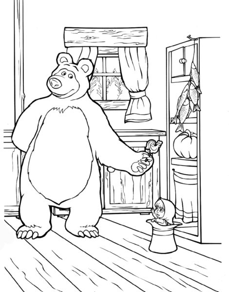 Раскраски Маша Маша из мультика Маша и медведь