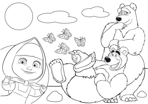 Маша из мультика Маша и медведь раскраска