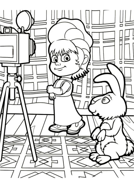 Маша и медведь Новогодняя раскраска