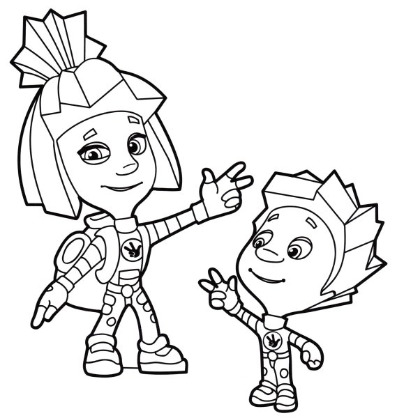 Фиксики раскраска для детей Симка и Нолик